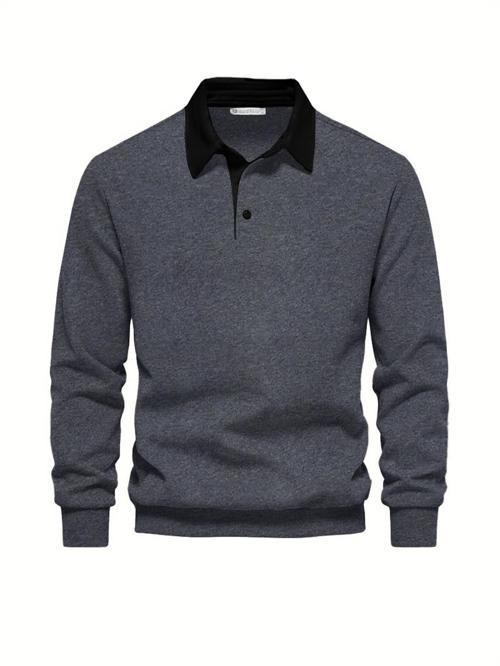 Erkek Retro Renk Bloklu Pamuklu Gömlek Yaka Sweatshirt