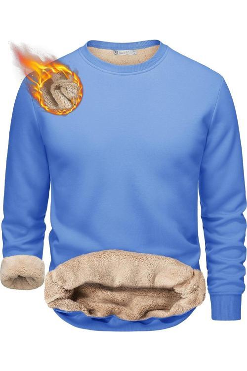 Erkek Ultra Termal Sherpa Peluş Astarlı Bisiklet Yaka Sweatshirt