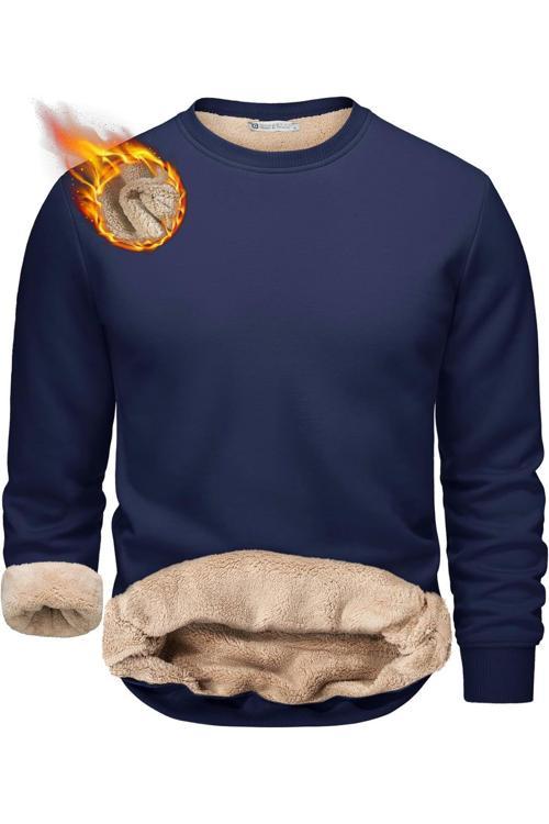 Erkek Ultra Termal Sherpa Peluş Astarlı Bisiklet Yaka Sweatshirt