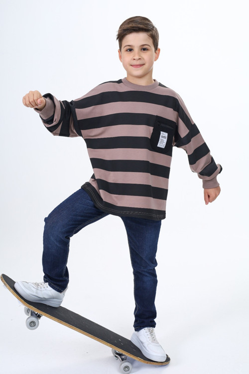 Toontoy Erkek Çocuk Çizgili Sweatshirt