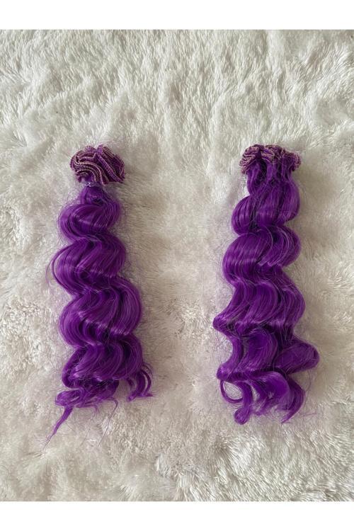 Amigurumi Sentetik Kıvırcık Saç Oyuncak Bebek Saçı 15 Cm ( 2 Adet Fiyatı ) Mor