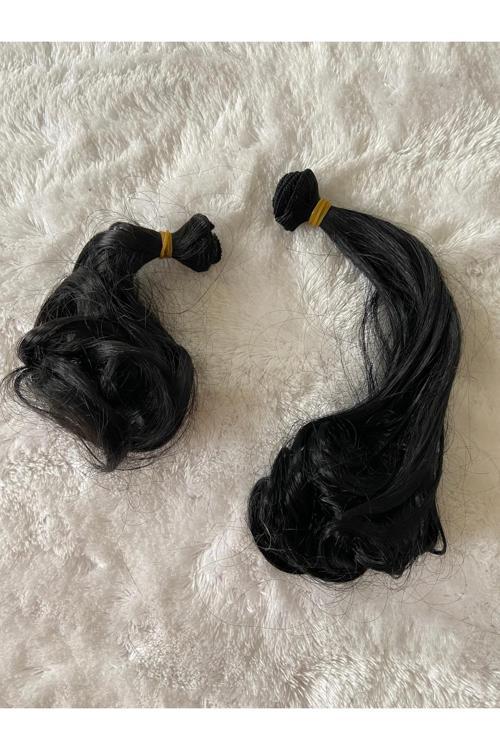 Amigurumi Sentetik Kıvırcık Saç Oyuncak Bebek Saçı 15 Cm ( 2 Adet Fiyatı ) Siyah