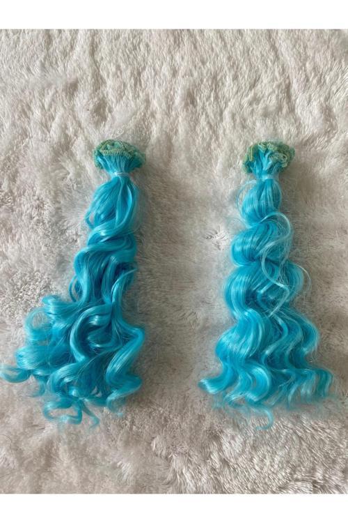Amigurumi Sentetik Kıvırcık Saç Oyuncak Bebek Saçı 15 Cm ( 2 Adet Fiyatı ) Mavi