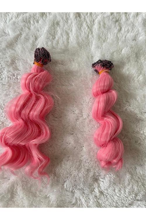 Amigurumi Sentetik Kıvırcık Saç Oyuncak Bebek Saçı 15 Cm ( 2 Adet Fiyatı ) Şeker Pembesi