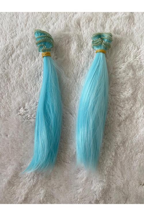 Amigurumi Sentetik Saç Oyuncak Bebek Saçı 20 Cm ( 2 Adet Fiyatı ) Açık Mavi