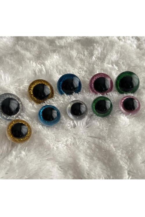 Amigurumi Vidalı Göz Simli Karışık 10 Mm 10 Adet ( 5 Çift ) Kilitli Göz
