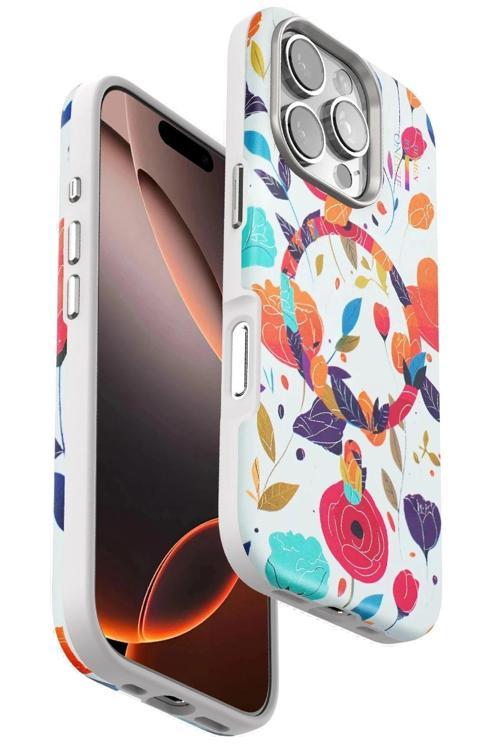 iPhone 16 Pro Flower Series Magsafe Kapak - Beyaz-(5796)