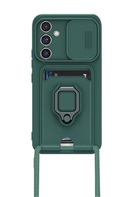 Samsung Galaxy A25 5G Kılıf Zuma Kartvizitli Yüzüklü Silikon - Yeşil-(5796)