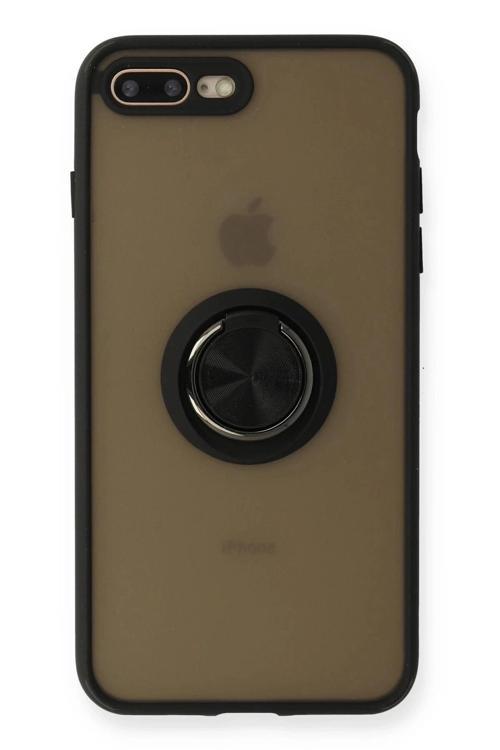 iPhone 7 Plus Kılıf Montreal Yüzüklü Silikon Kapak - Siyah-(5796)