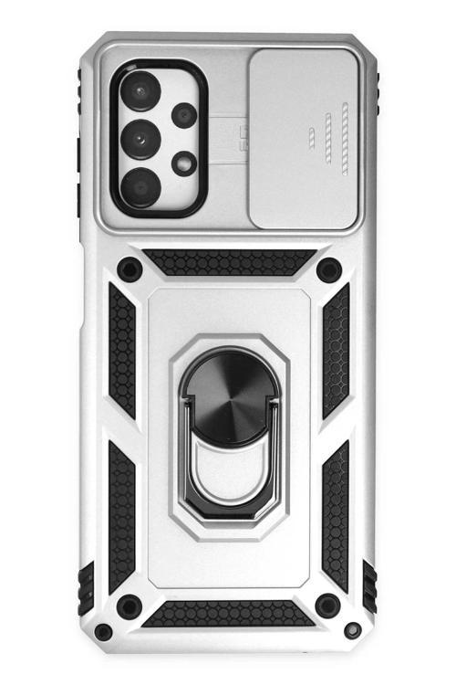 Samsung Galaxy A33 5G Kılıf Pars Lens Yüzüklü Silikon - Gümüş-(5796)