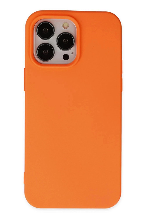 iPhone 14 Pro Max Kılıf Nano içi Kadife Silikon - Turuncu-(5796)