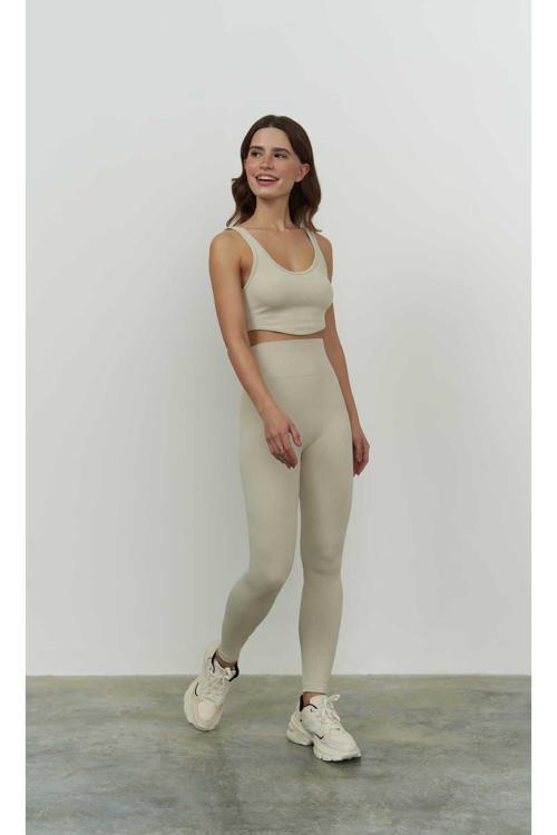 Mai Jade Bej Dikişsiz Fitilli Tayt