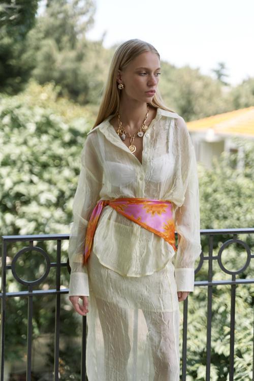 Sorcha Sarı Transparan Gömlek Etek Takım