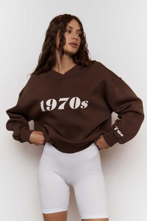 1970s Kahverengi Oversize Unisex Sweatshirt