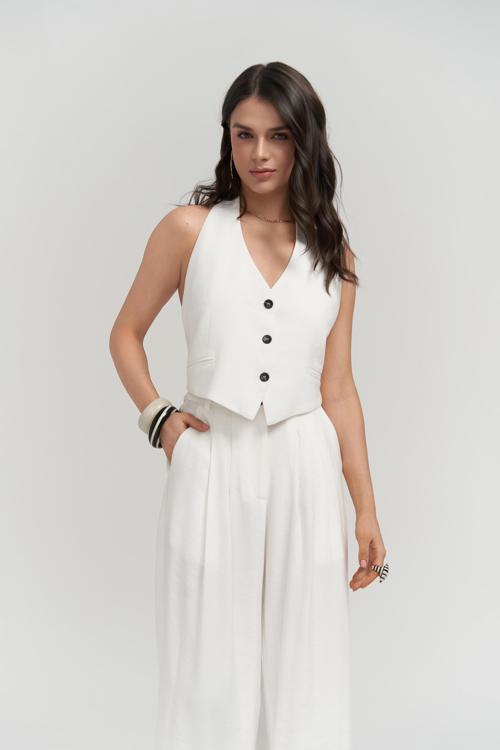 Pailey Sırt Dekolteli Ekru Yelek Pantolon Takım