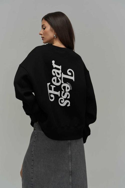 Fear Less Siyah Unisex Oversize Sweatshirt