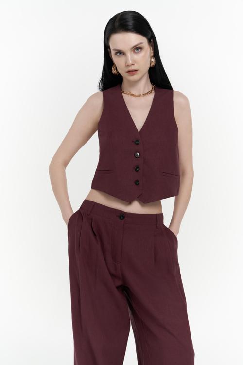 Anka Keten Bordo Yelek Pantolon Takım