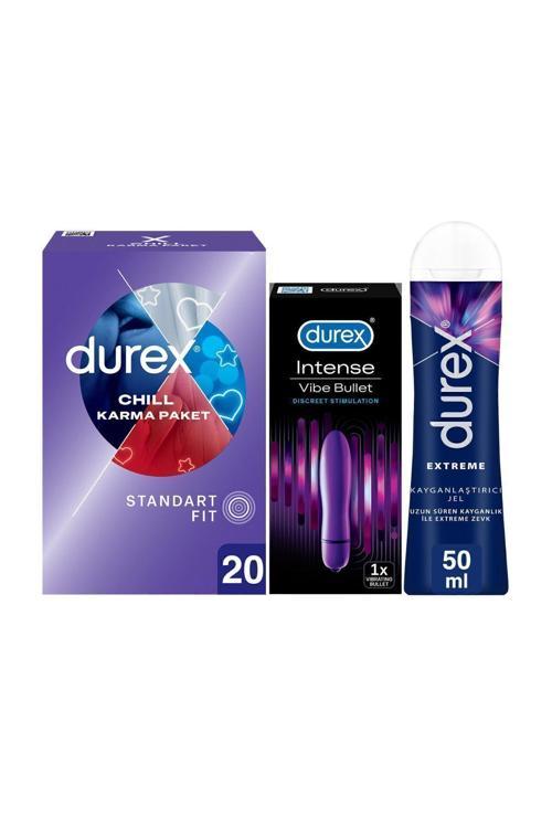 Chill Karma Prezervatif 20’Li+ Durex Intense Vibe Bullet Titreşimli Vibratör +Durex Extreme Jel 50Ml