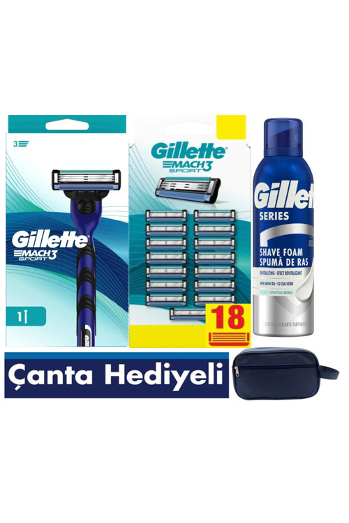 Mach3 Sport Makine + 18 Adet Tıraş Bıçağı + 200 Ml Tıraş Köpüğü+ Çanta