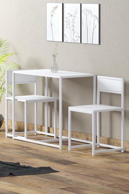 2 Sandalyeli Metal Ayaklı Mutfak Masası Takımı Bahçe Balkon Masası Takımı