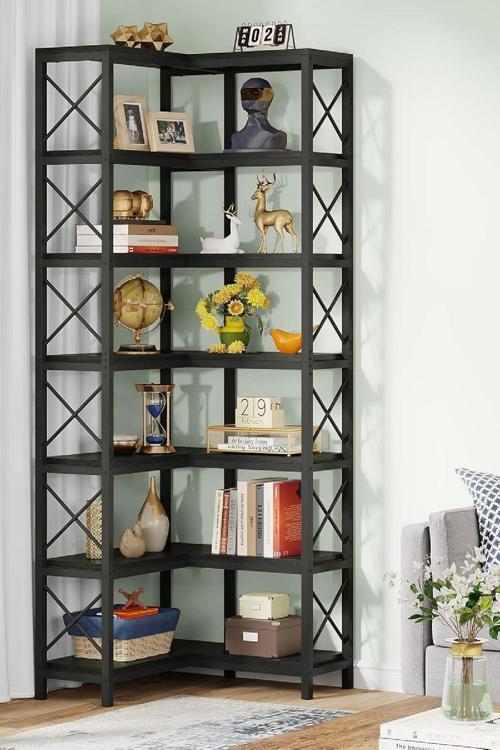 Modern Ve Şık Tasarımlı 7 Katlı Köşe Kitaplık Ve Depolama Rafı