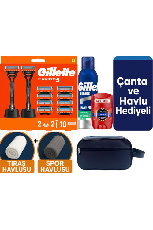Fusion 2 Makine+10 Yedek Tıraş Bıçağı+2 Stand+200 Ml Köpük +Old Spice Deo+Çanta +Havlu Hediye