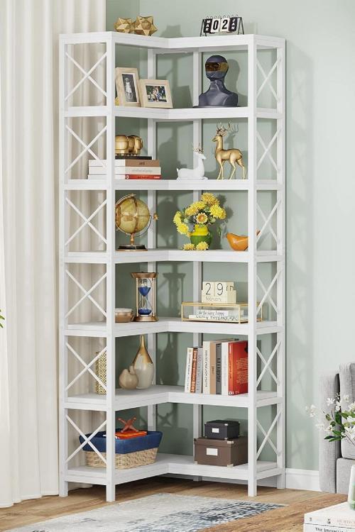 Modern Ve Şık Tasarımlı 7 Katlı Köşe Kitaplık Ve Depolama Rafı