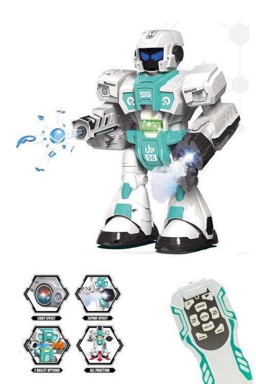 Pilli Işıklı Sesli Full Fonksiyon Duman ve Su Balonu Atan Kumandalı Robot Oyuncak
