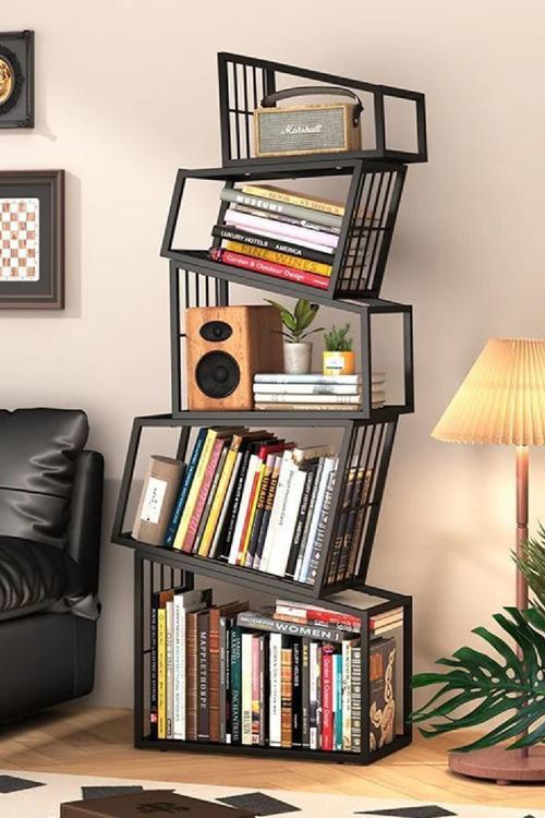 Metal Siyah Renk Endüstriyel Tasarım Kolay Kurulum Puzzle Kitaplık Aksesuar Rafı