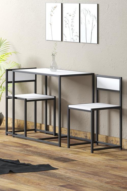 2 Sandalyeli Metal Ayaklı Mutfak Masası Takımı Bahçe Balkon Masası Takımı