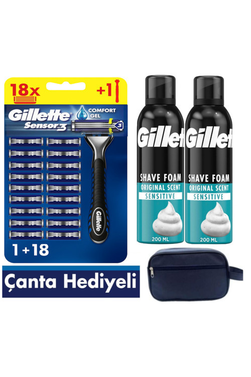 Sensor3 Tıraş Makinesi + 18 Yedek Tıraş Bıçağı+ 400 Ml Köpük +Çanta