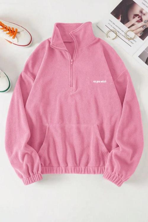 Kadın Kanguru Cepli Fermuarlı Polar Sweatshirt