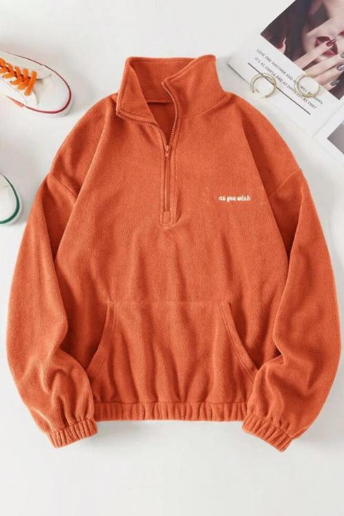 Kadın Kanguru Cepli Fermuarlı Polar Sweatshirt