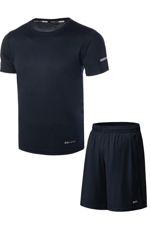 Erkek 2'li Set Nem Emici Koşu Egzersiz Şort T-shirt Takım
