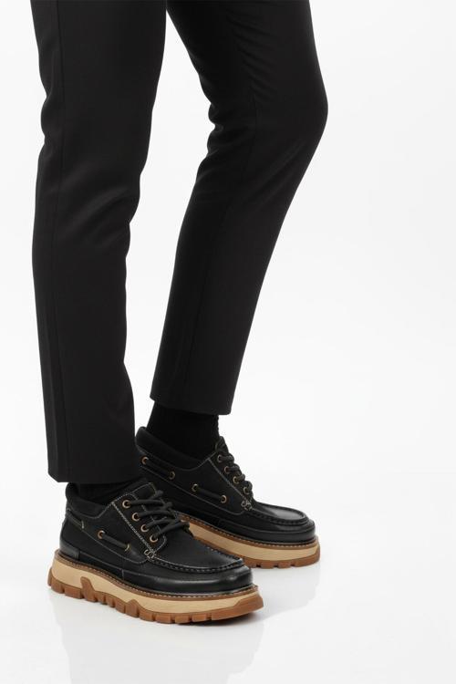 Siyah Nubuk Hakiki Deri Yüksek Taban Erkek Casual Ayakkabı 25K550 M