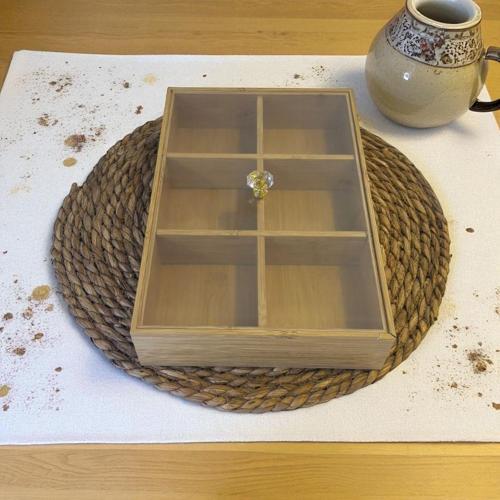 Kapaklı çay saklama kutusu - poşet çay saklama kabı - çay kutusu bambu 6 bölmeli