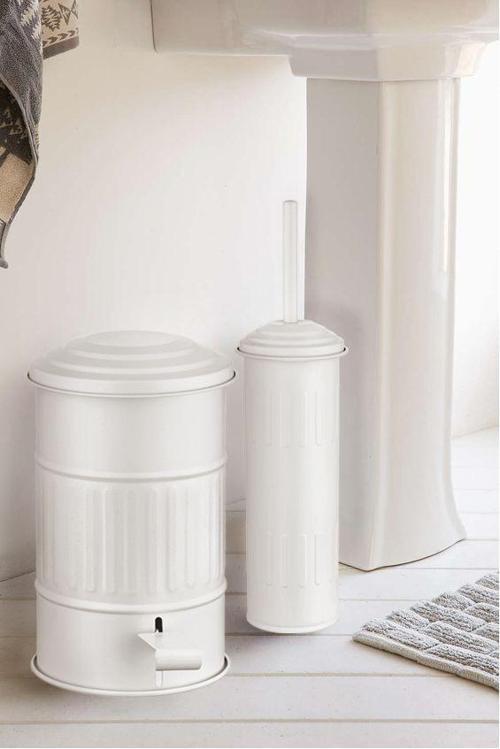 çöp kovası ve tuvalet fırçası seti beyaz 2 li