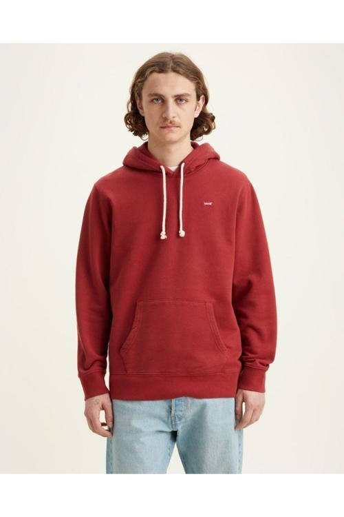 Yeni Sezon Logo Yama Uzun Kollu Kapüşonlu Bordo Sweatshirt