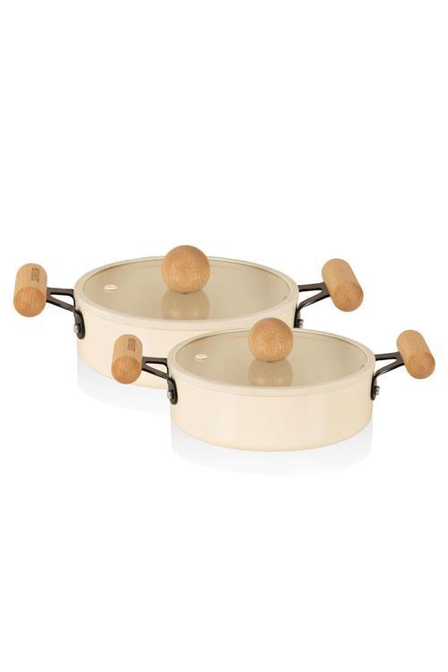 cucina 4 parça 18-20 cm kapaklı sahan seti takımı seramik kaplama