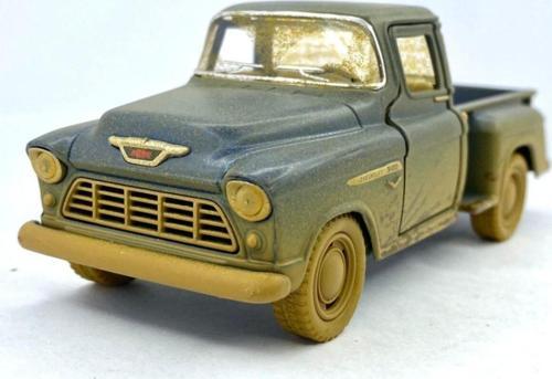 1955 Chevy Stepside Pick - Up (çamurlu) - Çek Bırak 5inch. Lisanslı Model Araba, Oyuncak Araba 1:32