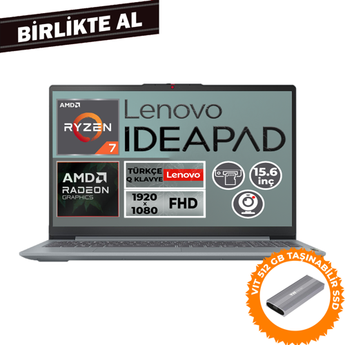 IdeaPad Slim 3 Ryzen 7 5825U 16GB 512GB SSD 15.6" Fdos Laptop + VIT 512 GB SSD 82XM00U4TX 005