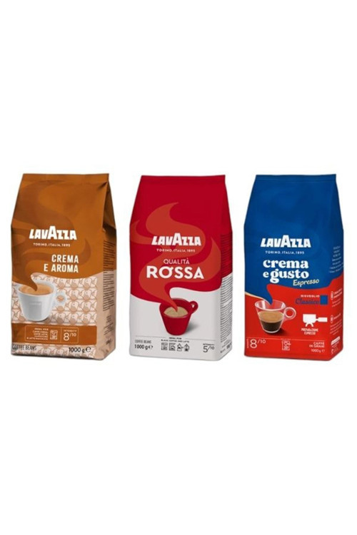 Crema E Aroma 1Kg + Qualita Rossa 1Kg + Crema E Gusto 1Kg 3'Lü Çekirdek Kahve Seti 3Kg
