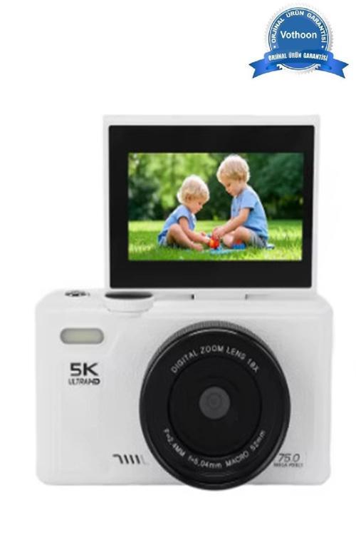 5K 75MP HD Dijital Kamera 18X Dijital Zoom, Flaşlı,3.0 inç Ekranlı Vlog ve Fotoğraf Makinesi
