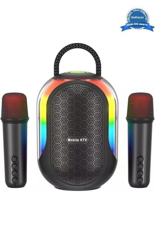 Bluetooth Çift Mikrofonlu Kablosuz Karaoke Rgb Işıklı Yüksek Sesli Müzik 4 Ses Degıstırme