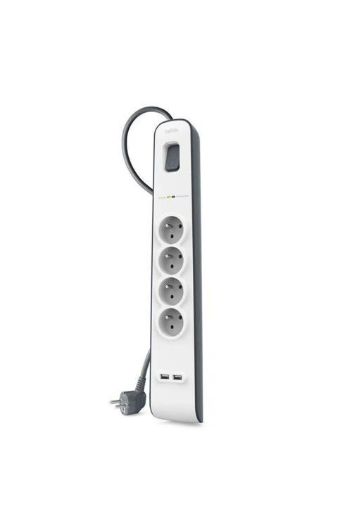 BSV401VF2M-V2 4'lü 2M Akım Korumalı Priz + 2'li 2.4A USB Girişi