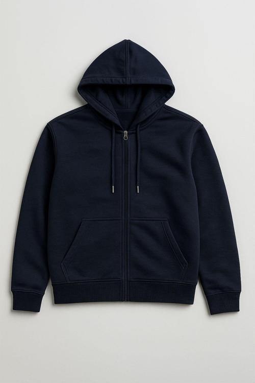 Erkek Fermuarlı Kapüşonlu Cepli Lacivert Sweatshirt