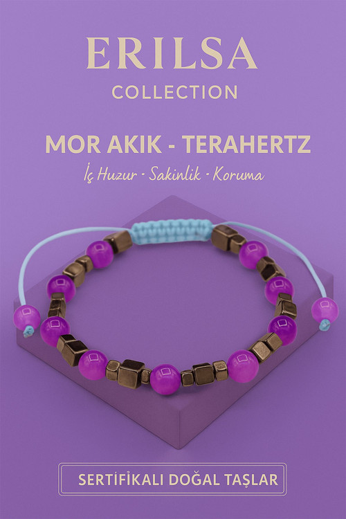 Sertifikalı Terahertz Mor Akik Doğal Taş Bileklik - Sakinlik Koruma Enerji Denge Taşı
