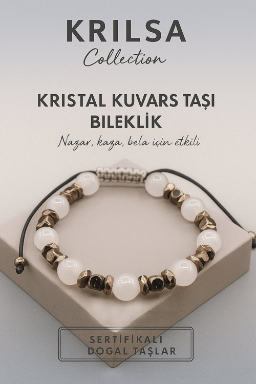 Sertifikalı Kristal Kuvars Doğal Taş Bileklik – Nazar Kaza ve Bela Enerjisine Karşı Koruma