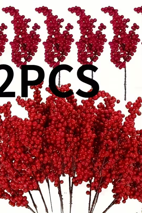 2 Adet Şık Kırmızı Yapay Meyve Dalları – 22 cm (8.66”) | Noel Ağacı Süsü, DIY El Sanatları, Düğün & Ev Dekorasyonu, Tatil Parti Malzemeleri