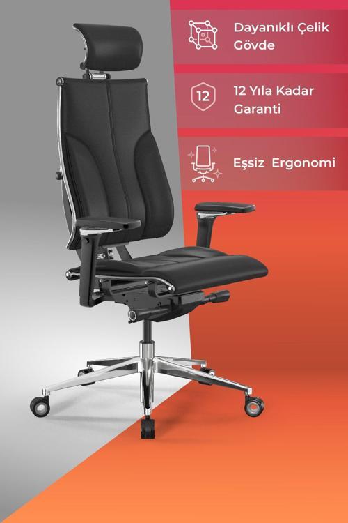 Yoga Ergonomik Koltuk | Bel Destekli, Tekerlekli, Yükseklik Ayarlı, Deri Yönetici Koltuğu -A5.F.5.13A